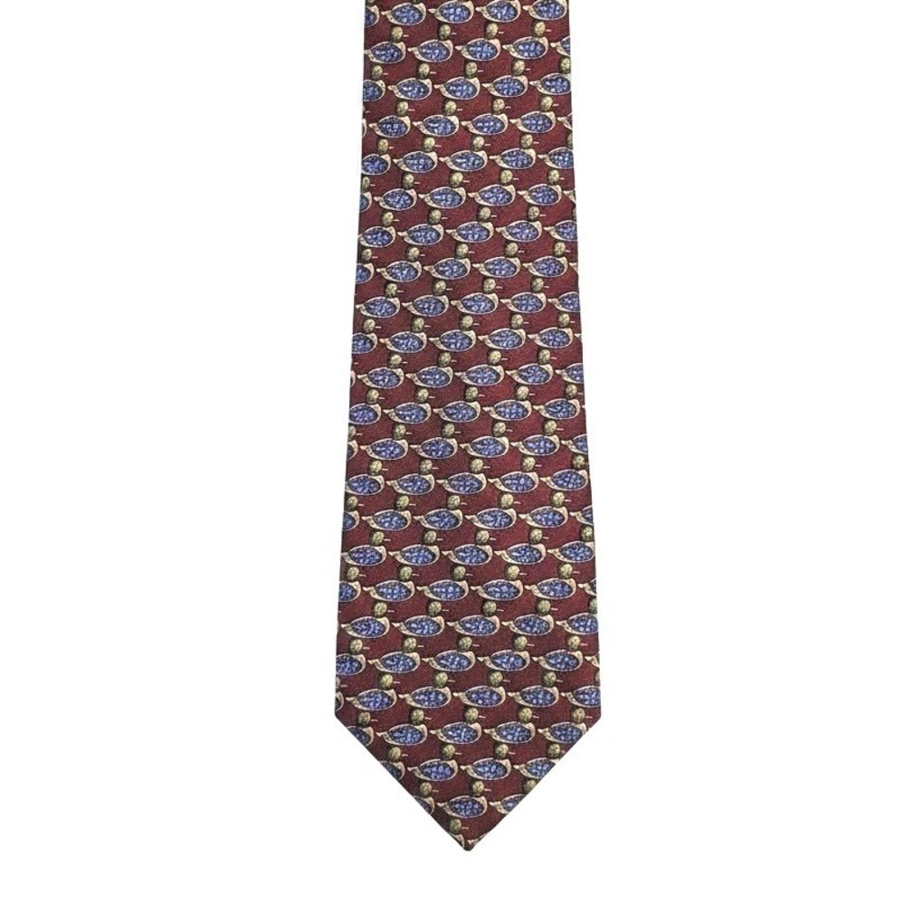 Fendi Cravatte Mens Silk Necktie Burgundy Mallard Duck Animal Print Made Italy